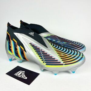 Adidas Predator Edge+ SG Silver Black Soccer Cleats Size 9.5